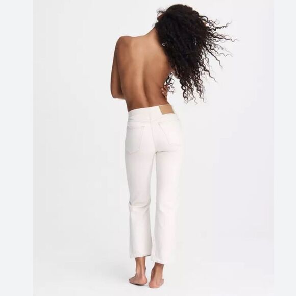Rag & Bone Maya High-Rise Straight Jeans - Ecru with holes Distressed Size 27 - Picture 3 of 12